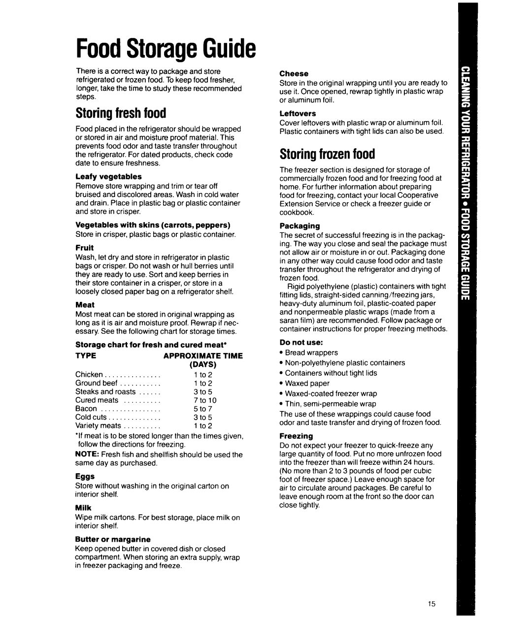 Whirlpool ED25PW manual Storingfreshfood, sZorina- ----frozen--J--~~food, Eggs, FoodStorageGuide 