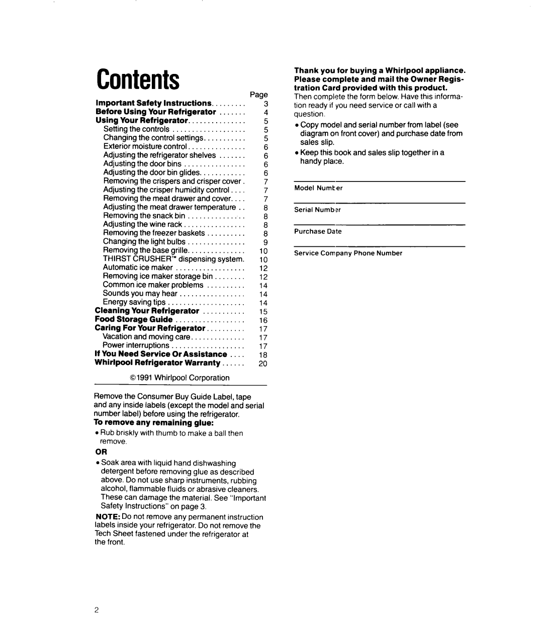 Whirlpool ED25RQ manual Contents 