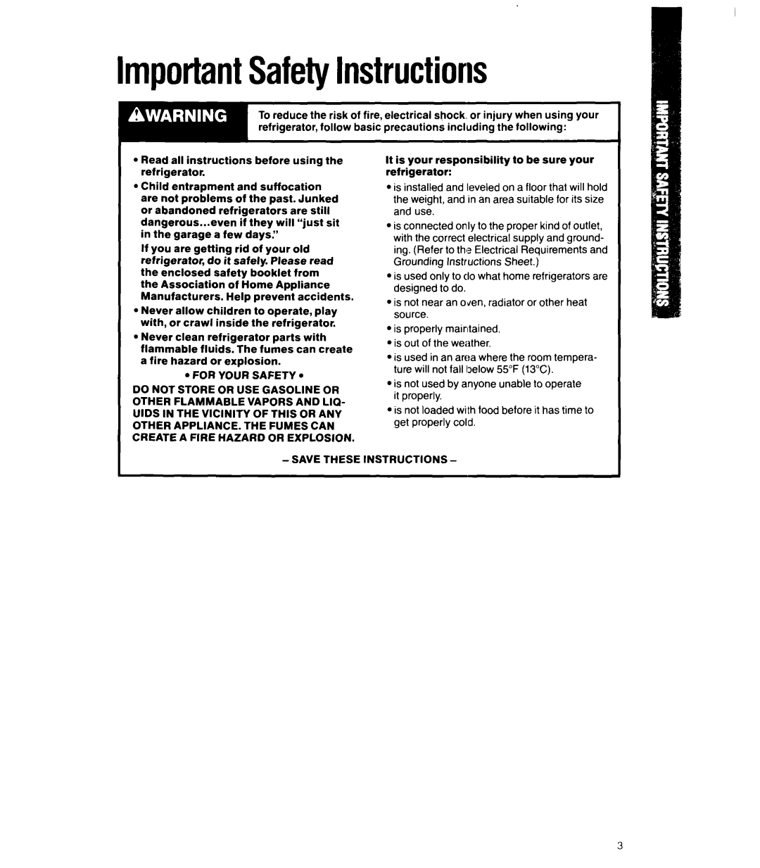 Whirlpool ED25RQ manual ImportantSafetyInstructions 