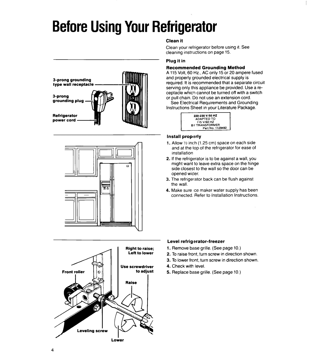 Whirlpool ED25RQ manual BeforeUsingYourRefrigerator 