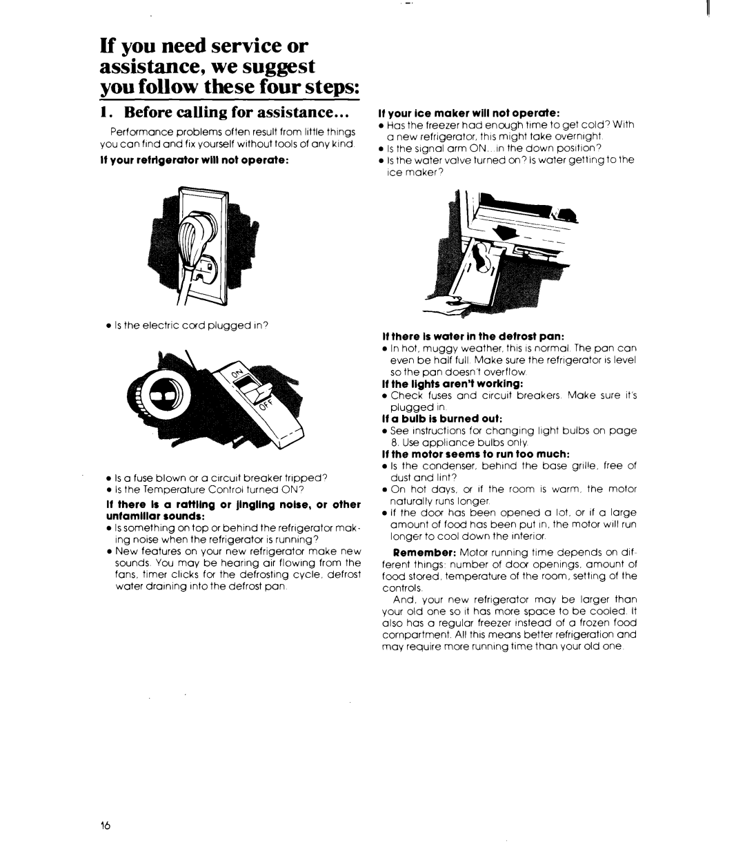 Whirlpool ED25SM manual Before calling for assistance 