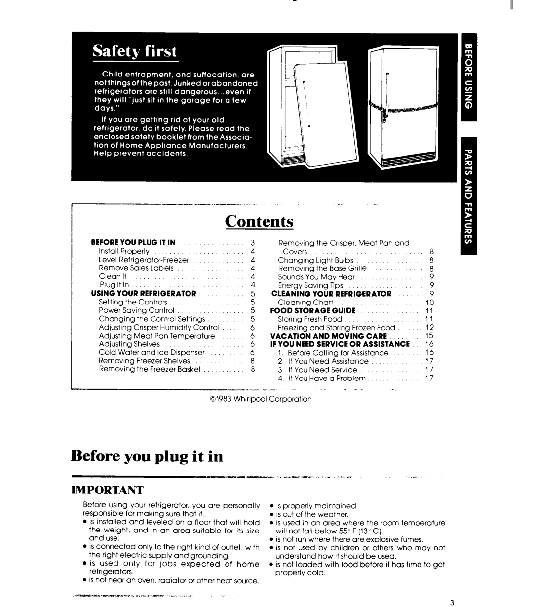 Whirlpool ED25SM manual Contents, Before you plug it in 