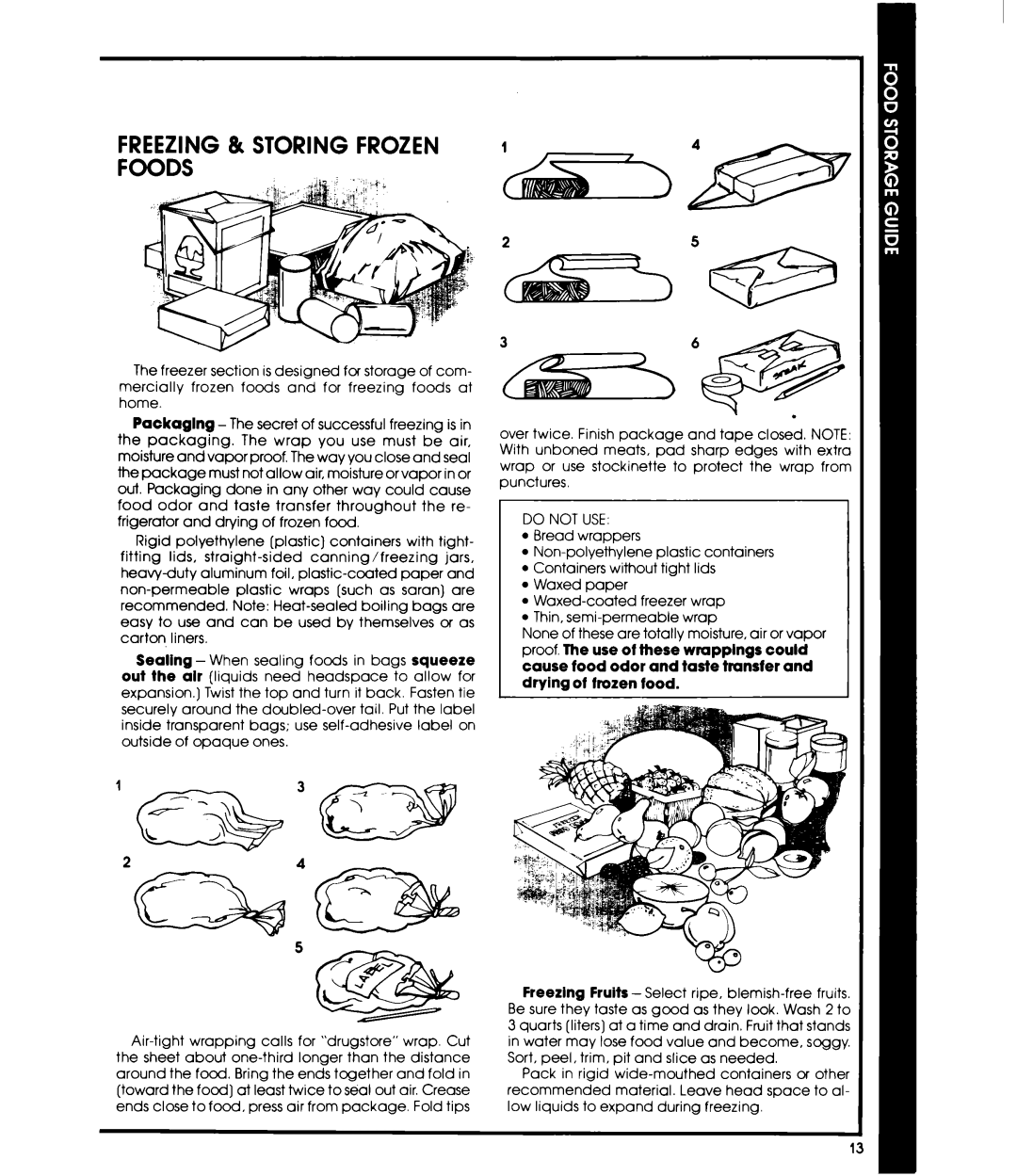 Whirlpool ED25SMIII manual Freezing& Storing Frozen Foods 