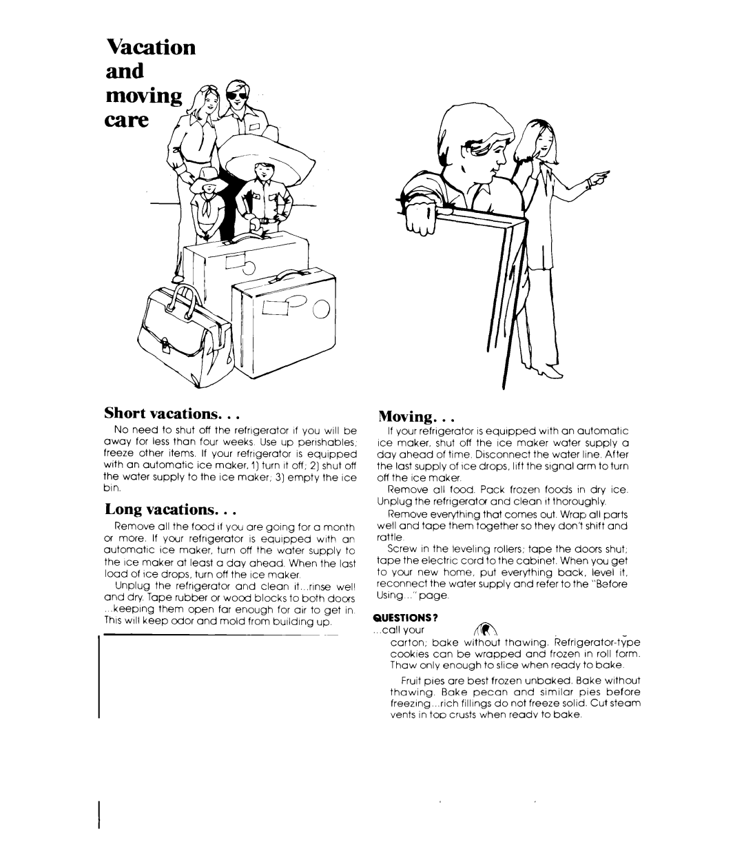 Whirlpool ED26MK manual Vacation, Short vacations, Long vacations, Moving, Questions? 
