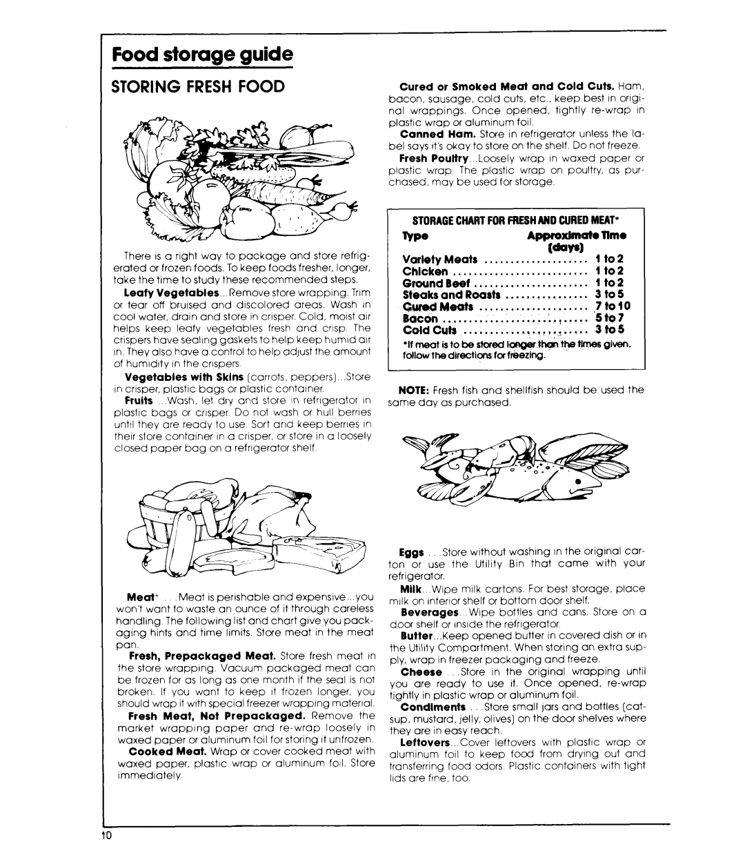 Whirlpool ED26MK manual Storing Fresh Food, Food storage guide 