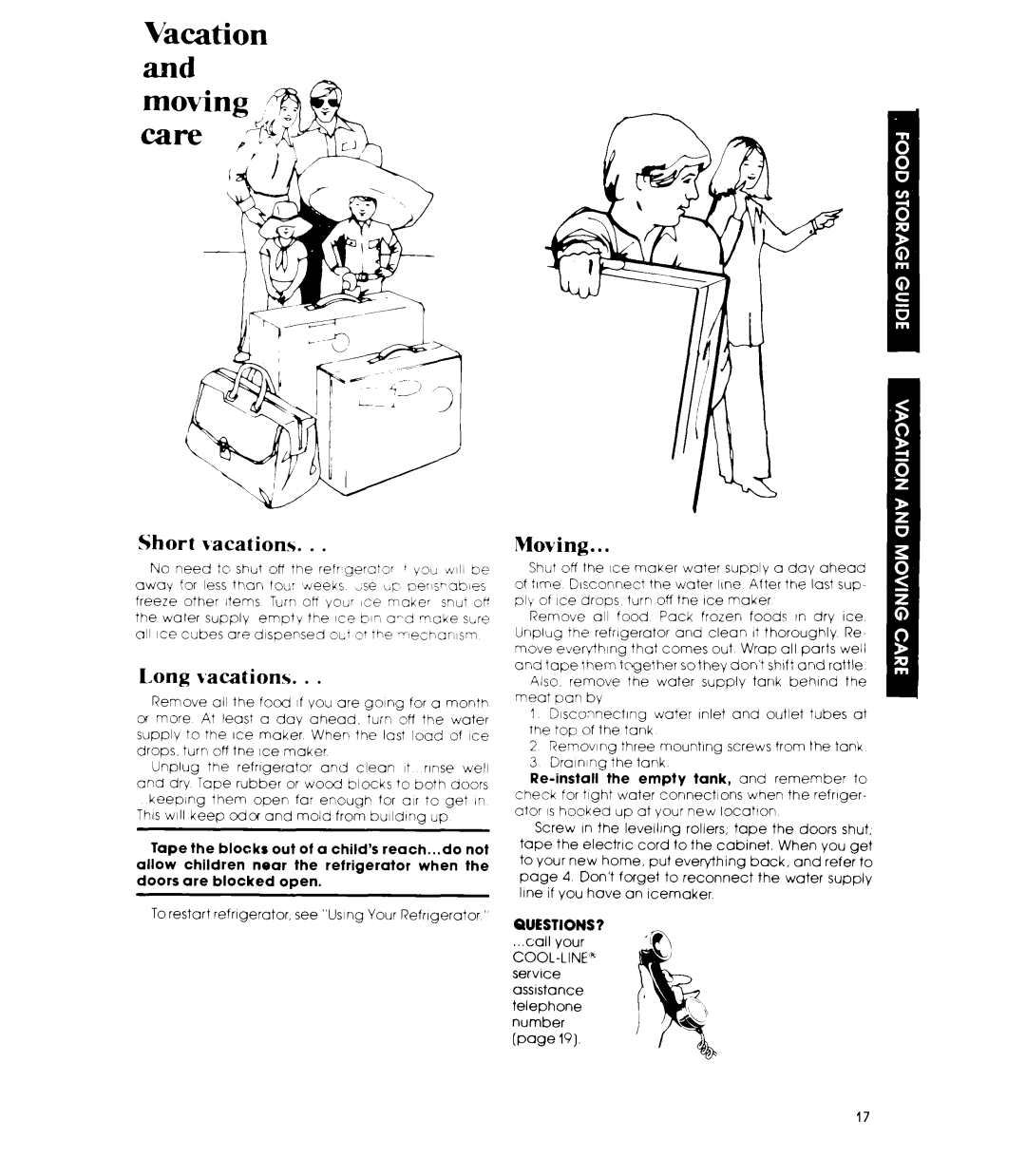 Whirlpool ED26SS manual Short, Moving, Vacations 