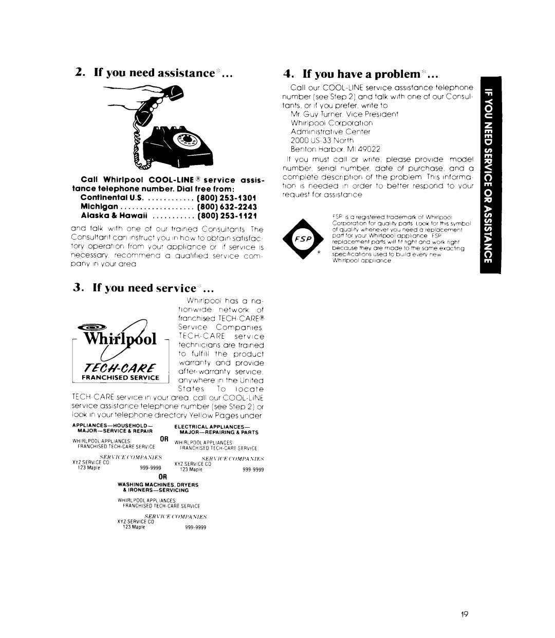 Whirlpool ED26SS manual If you need assistance, If you need service, If you have a problem’.‘ 