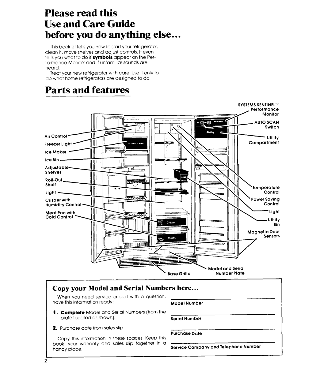 Whirlpool ED26SS manual Before you do anything else, Parts and features, Copy your Model and Serial Numbers here, Auto Scan 