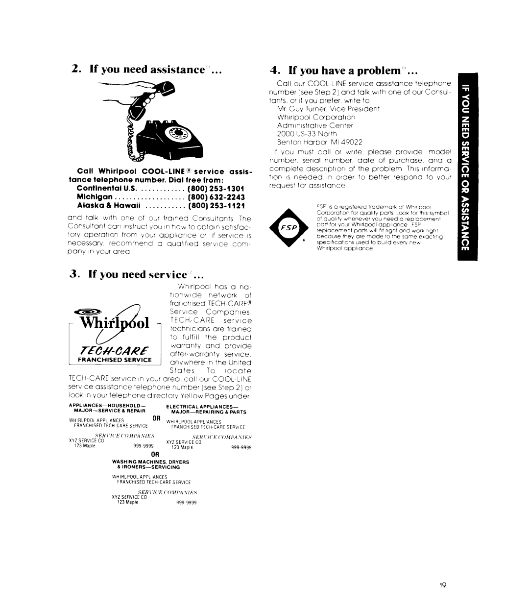 Whirlpool ED26SS manual If you need assistance “, If you need service, If you have a problem’.‘ 