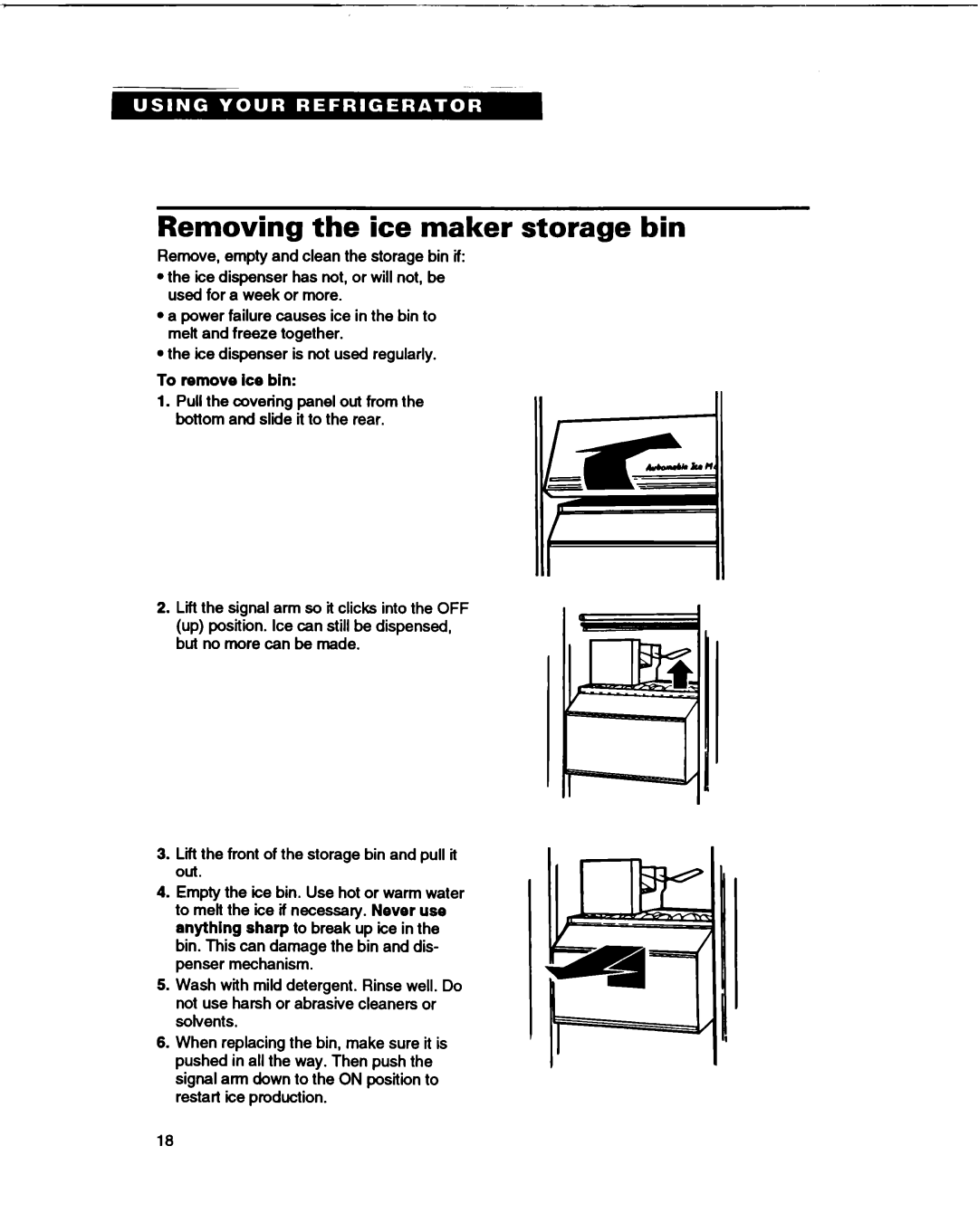 Whirlpool ED22DQ, ED27DQ, ED25DQ, ED22HD warranty Removing the ice maker storage bin, To remove ice bin 