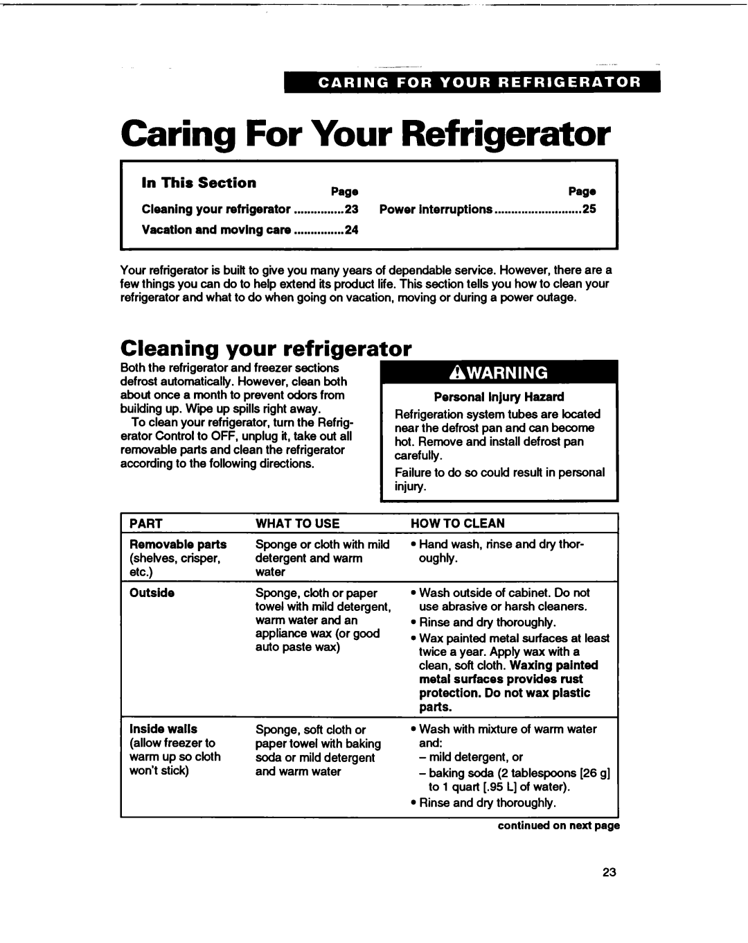 Whirlpool ED22HD, ED27DQ, ED25DQ Caring For Your Refrigerator, Cleaning your refrigerator, Part What to USE, HOW to Clean 