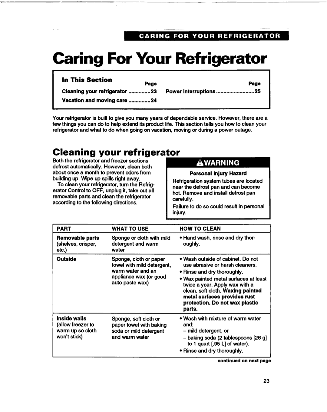 Whirlpool ED22HD, ED27DQ, ED25DQ, ED22DQ warranty Caring For Your Refrigerator, Cleaning your refrigerator, In This, Section 
