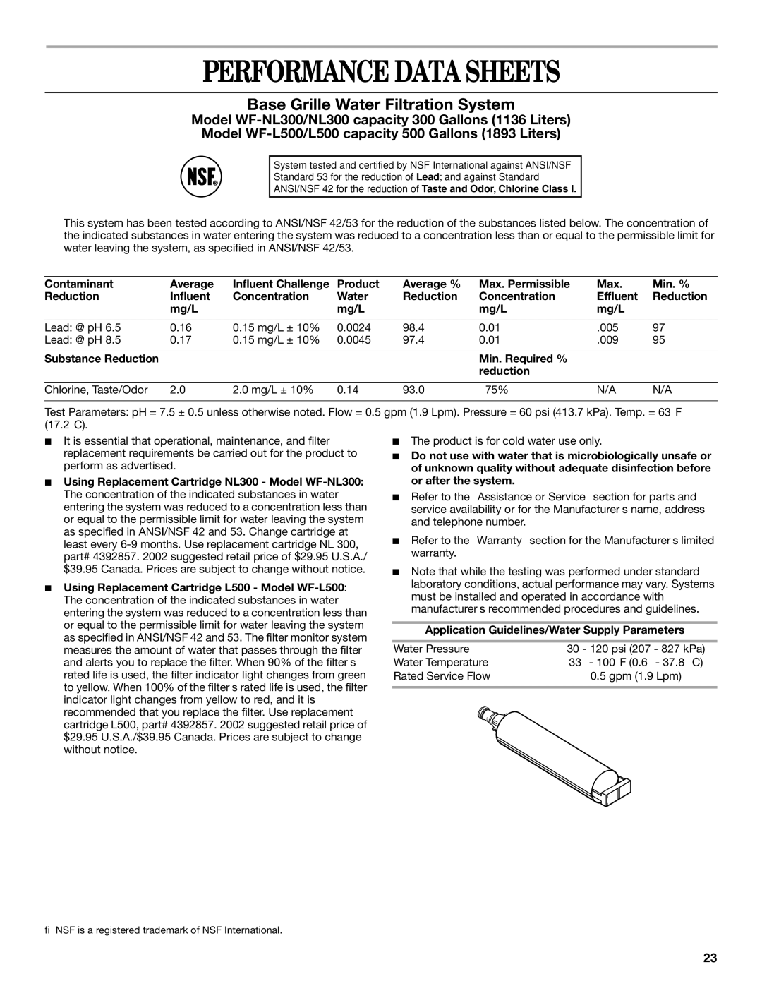 Whirlpool ED5NTGXLQ00, ED2FHEXLQ00, ED2FHEXLT01, ED2FHEXLB01 Performance Data Sheets, Substance Reduction Min. Required % 