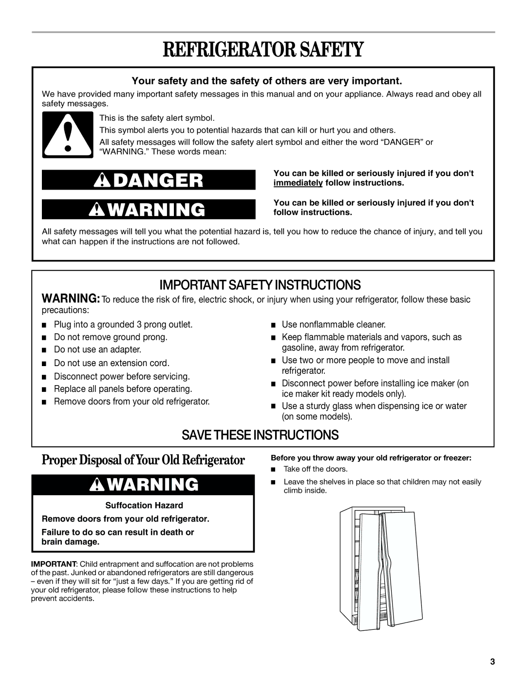 Whirlpool ED2FHEXLT00, ED2FHEXLQ00, ED2FHEXLT01 Refrigerator Safety, Before you throw away your old refrigerator or freezer 