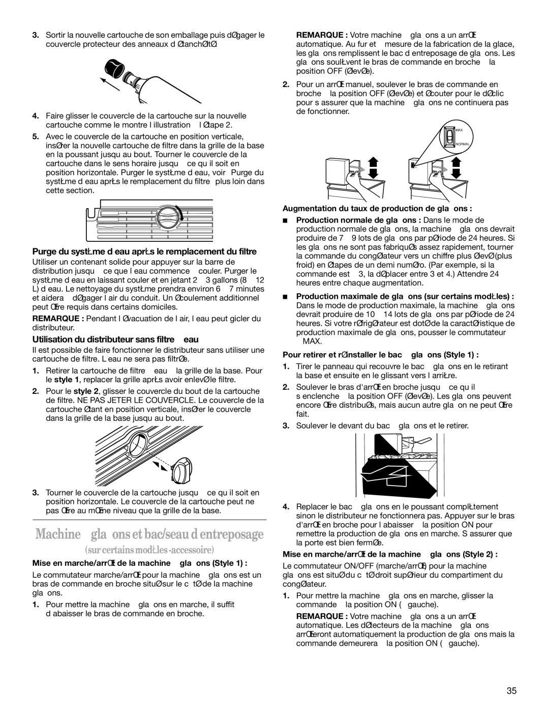 Whirlpool GT1SHTXMQ01 manual Sur certains modèles -accessoire, Purge du système d’eau après le remplacement du filtre 