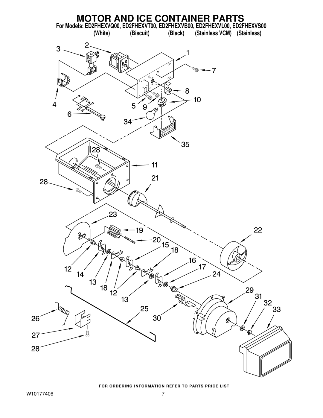 Whirlpool ED2FHEXVQ00, ED2FHEXVT00, ED2FHEXVS00, ED2FHEXVB00, ED2FHEXVL00 manual Motor and ICE Container Parts 