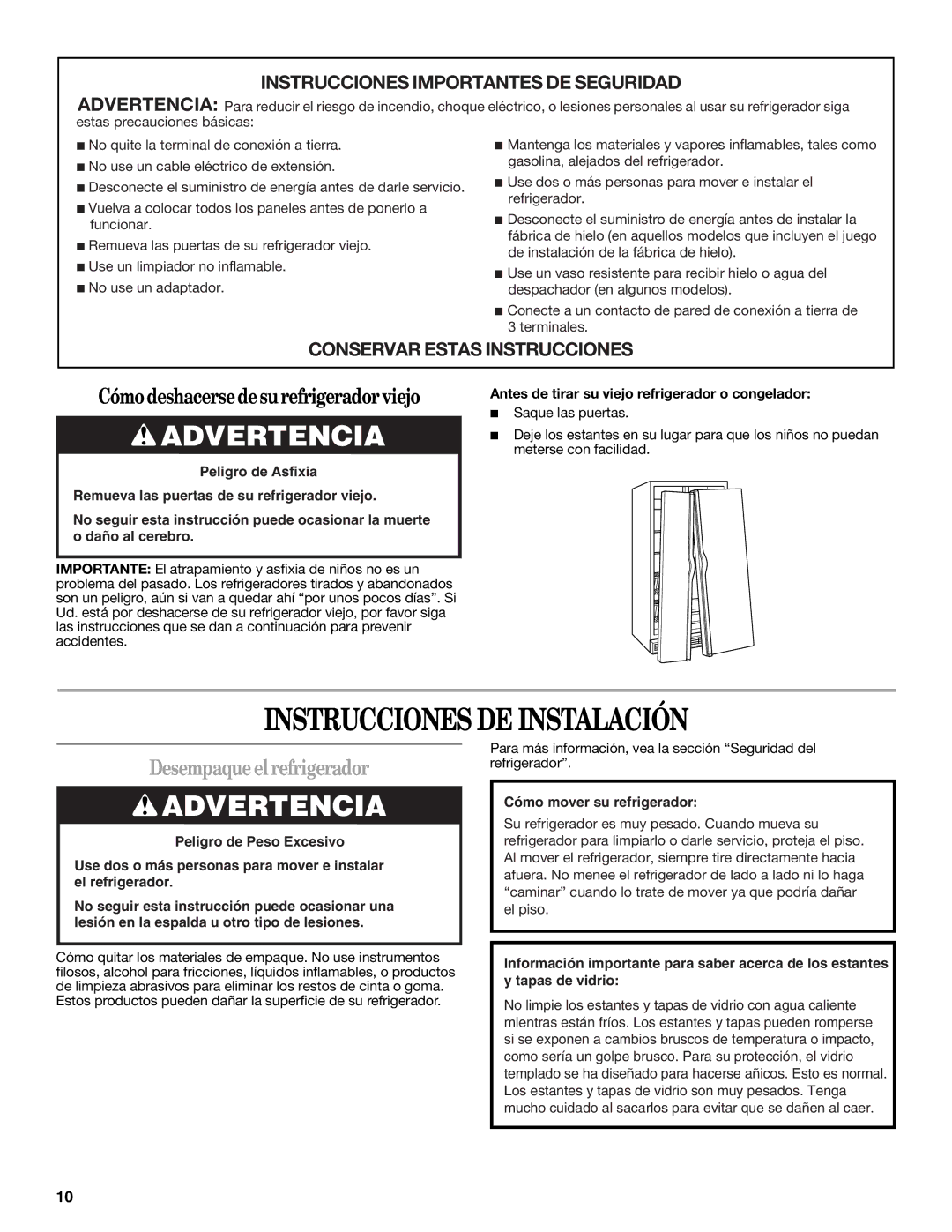 Whirlpool ED2GTKXNQ00 warranty Instrucciones DE Instalación, Desempaqueelrefrigerador 