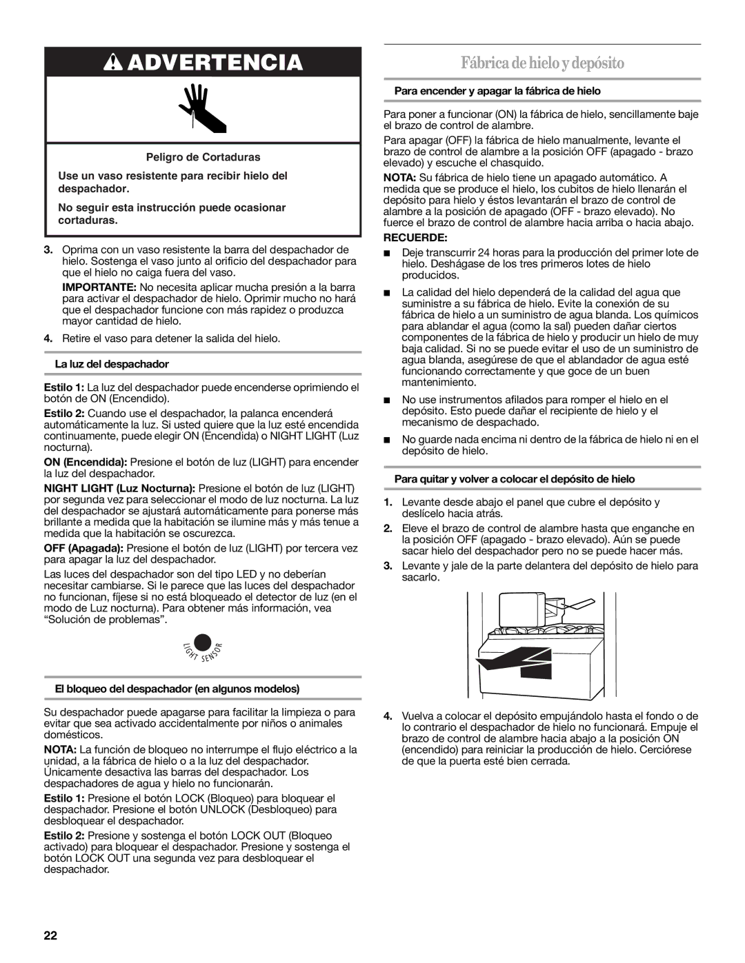 Whirlpool ED2JHGXRB00 warranty Fábricadehieloydepósito, Recuerde 