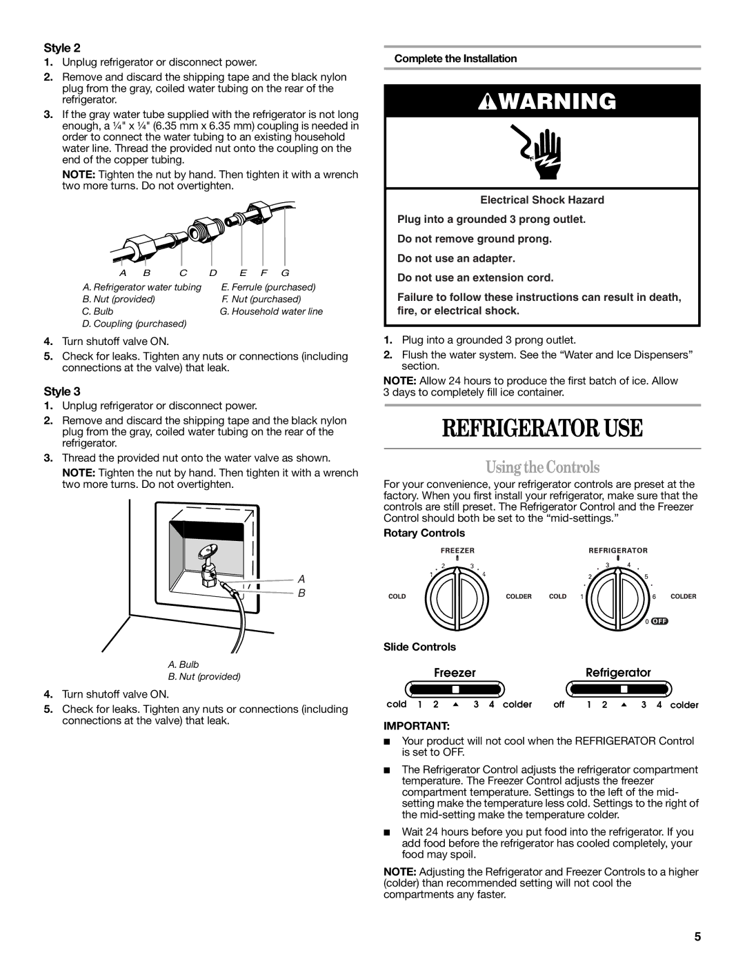 Whirlpool ED2JHGXRB00 warranty Refrigerator USE, Using theControls, Rotary Controls, Slide Controls 