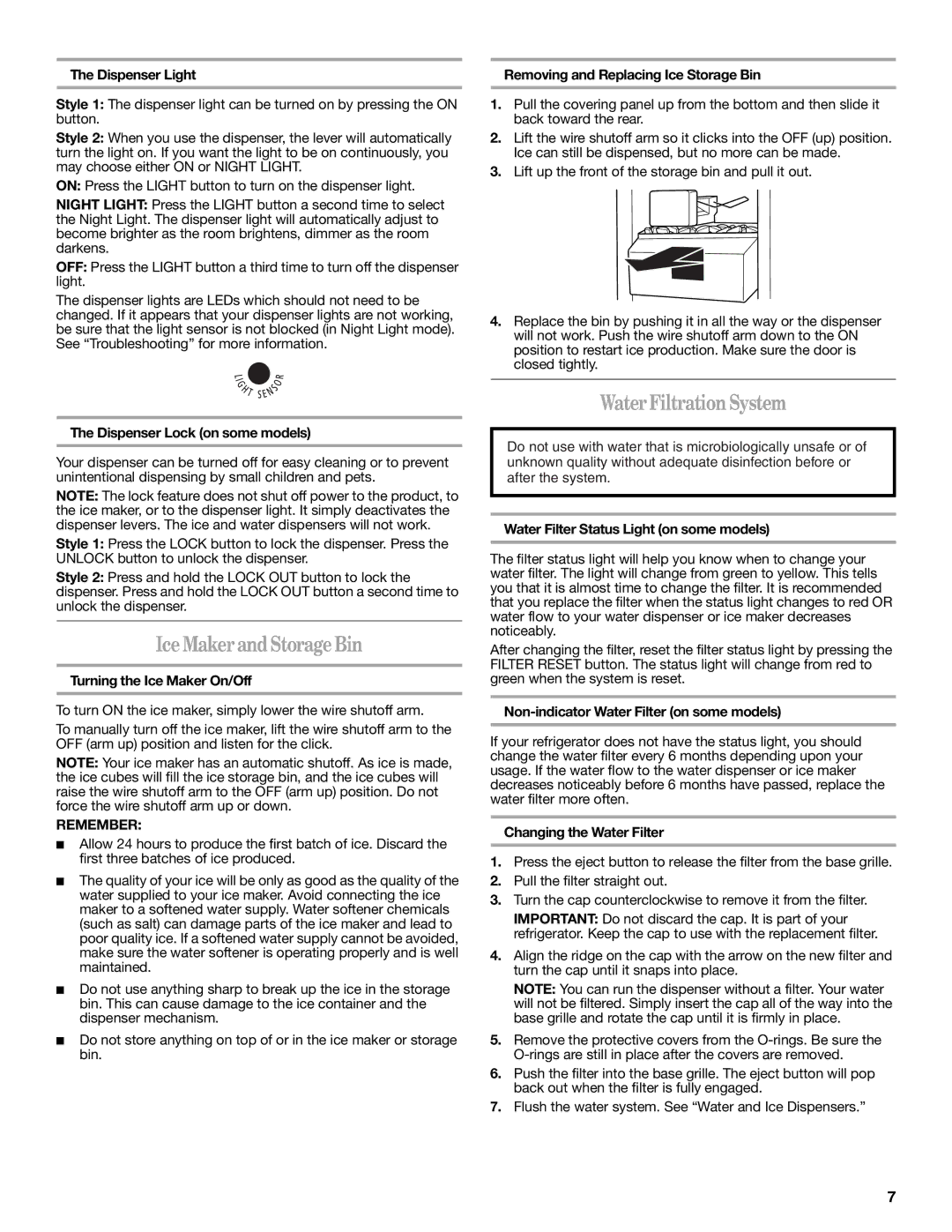 Whirlpool ED2JHGXRB00 warranty IceMakerandStorageBin, WaterFiltrationSystem, Remember 