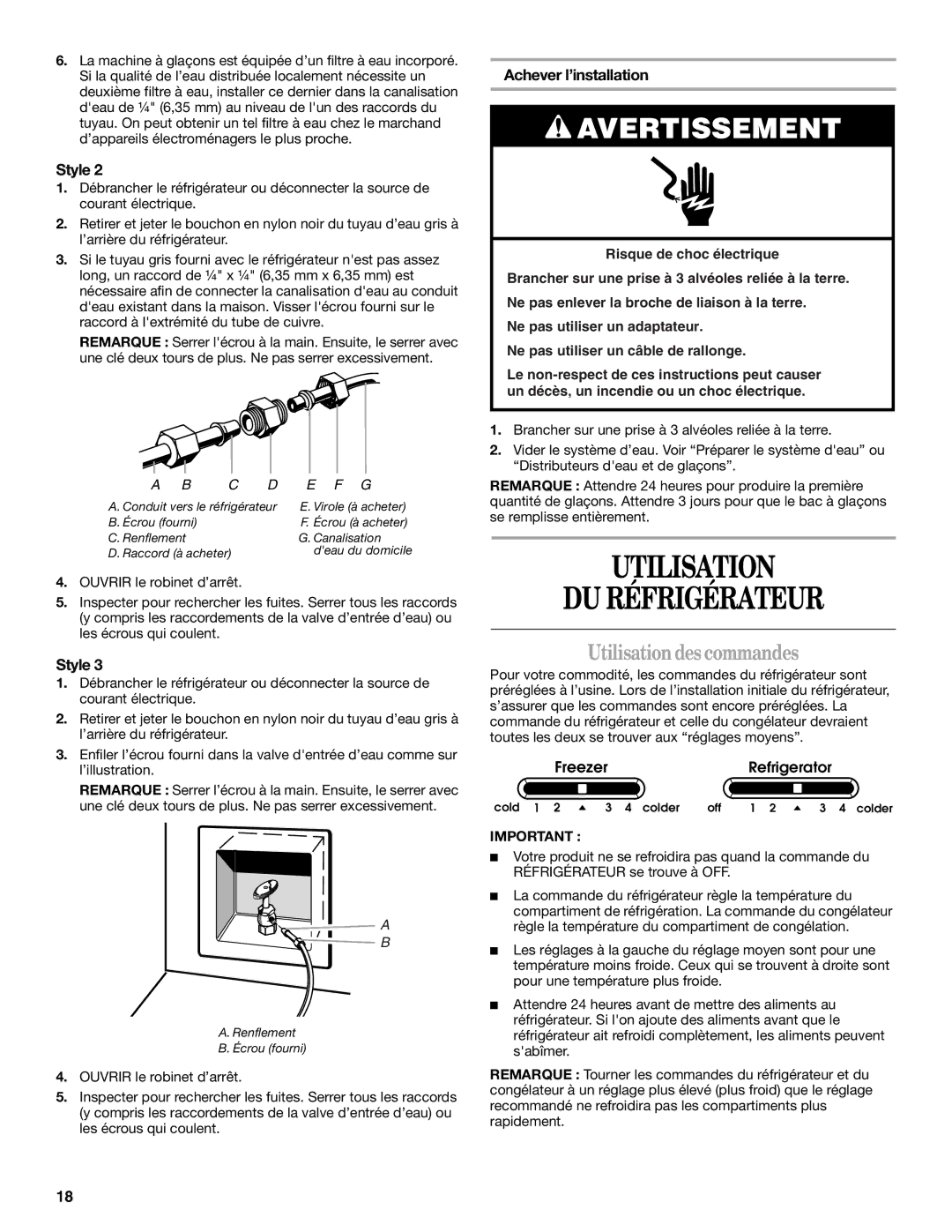 Whirlpool ED2KHAXV Utilisation DU Réfrigérateur, Utilisation des commandes, Achever l’installation 