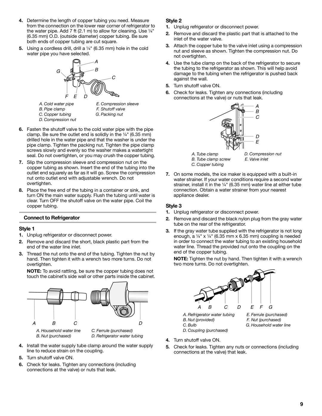 Whirlpool ED2KHAXVB installation instructions Connect to Refrigerator Style 