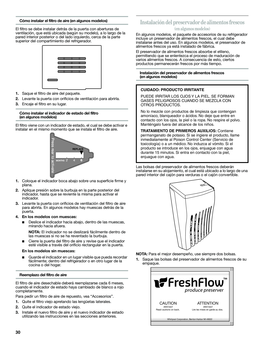 Whirlpool ED2KHAXVT manual Instalación del preservador de alimentos frescos, en algunos modelos, En los modelos con muescas 