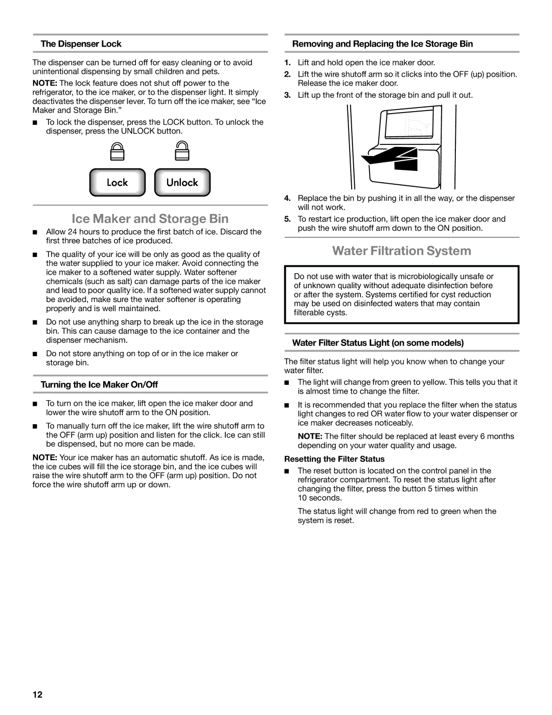 Whirlpool ED2KVEXVB, WRS325FDAM, WRS325FDAW, WRS322FDAM Ice Maker and Storage Bin, Water Filtration System 