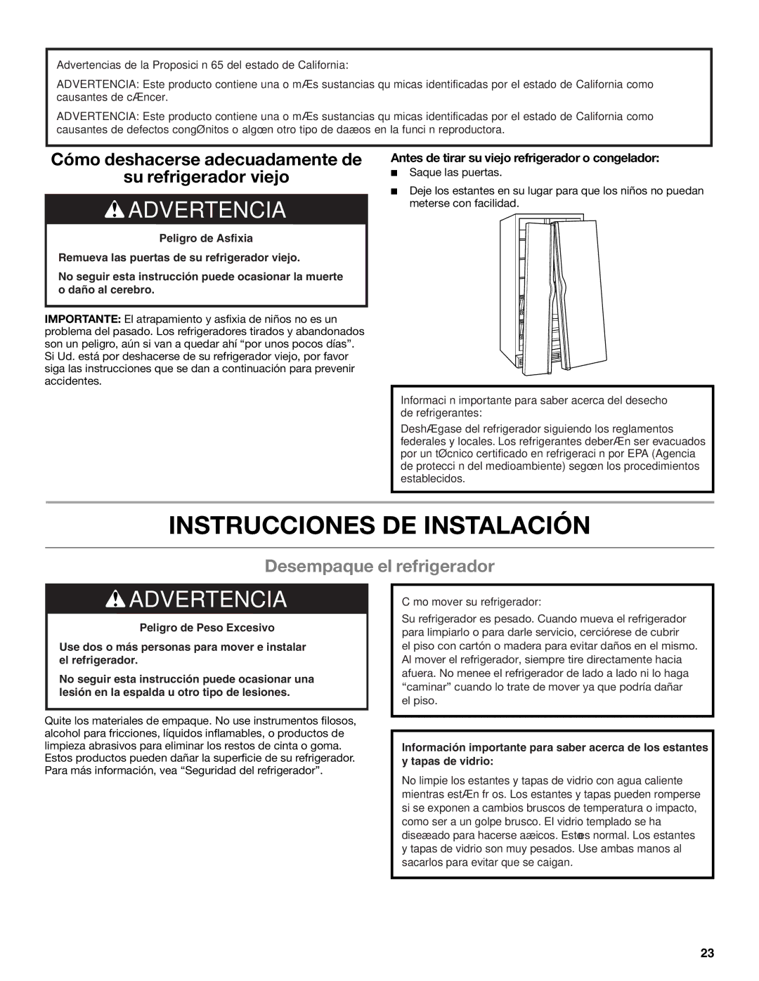 Whirlpool WRS322FDAM, ED2KVEXVB, WRS325FDAM, WRS325FDAW Instrucciones DE Instalación, Desempaque el refrigerador 