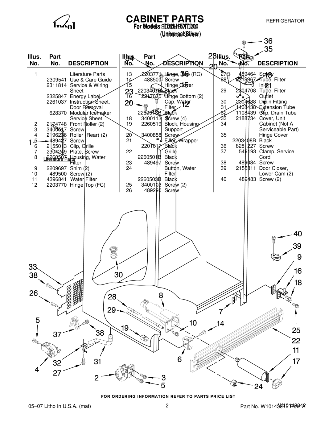 Whirlpool ED2LHEXTD00 manual Illus. Part No. No. Description 