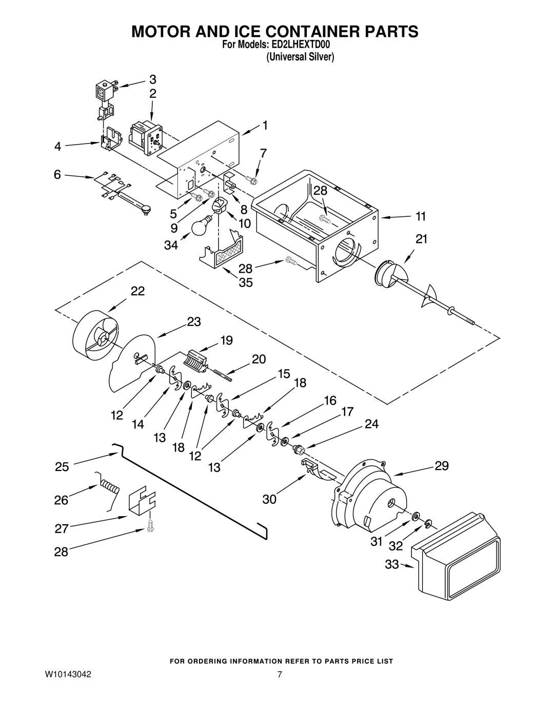 Whirlpool ED2LHEXTD00 manual Motor and ICE Container Parts 