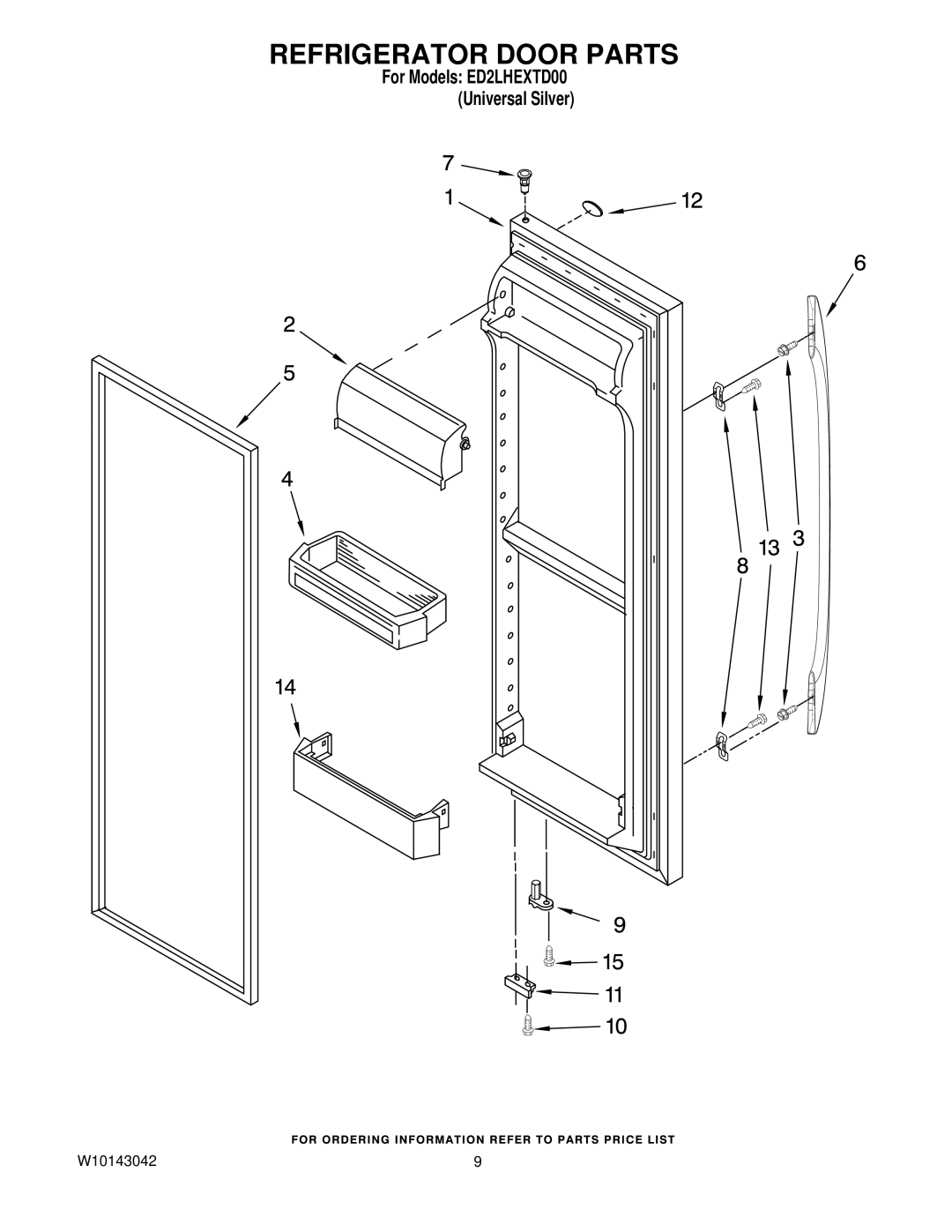 Whirlpool ED2LHEXTD00 manual Refrigerator Door Parts 