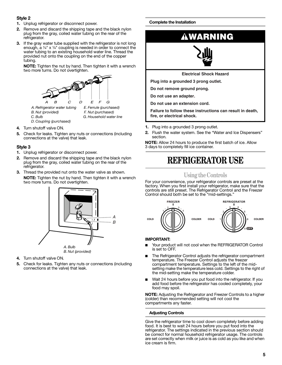 Whirlpool ED5FHEXMT10, ED2PHEXNQ00, ED2PHEXNB00, ED2PHEXNL00 warranty Refrigerator USE, Using theControls, Adjusting Controls 