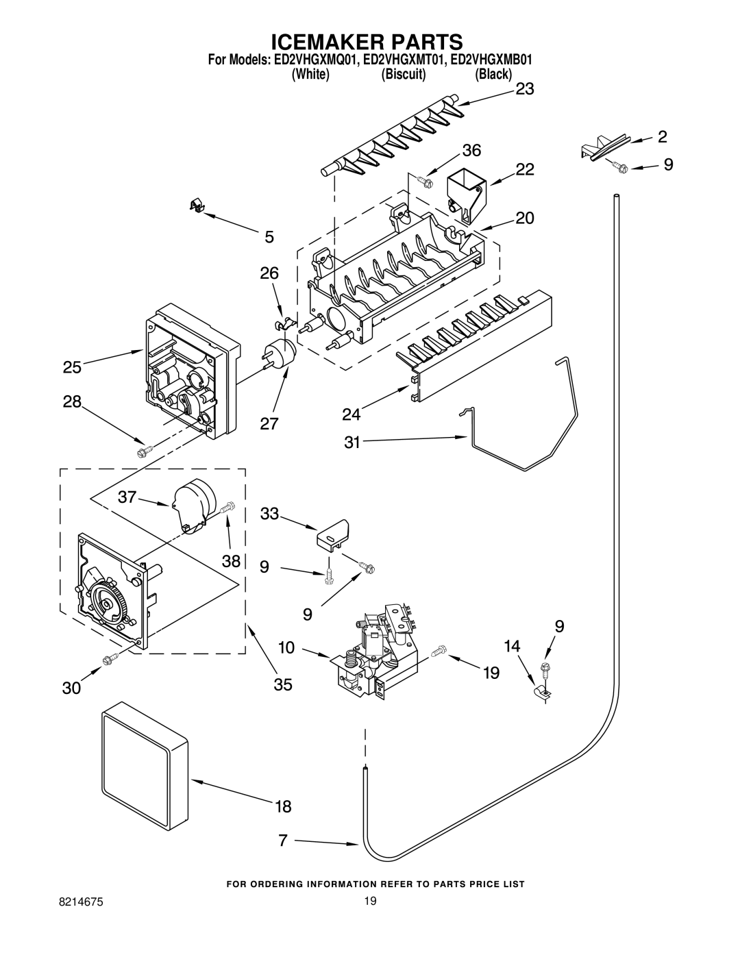 Whirlpool ED2VHGXMQ01, ED2VHGXMT01, ED2VHGXMB01 manual Icemaker Parts 