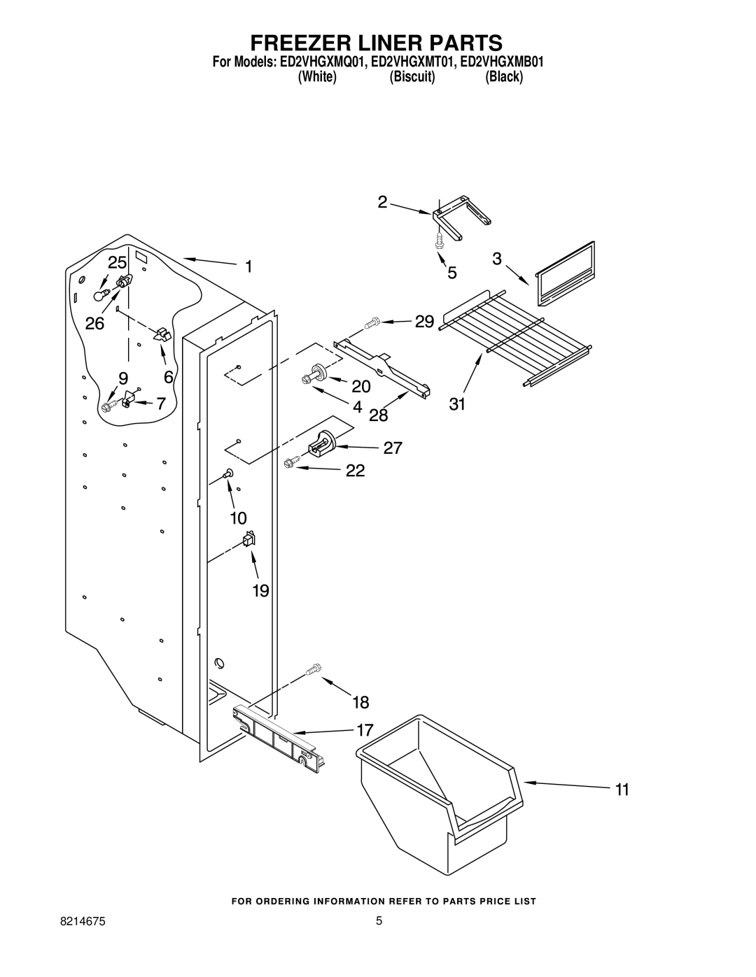 Whirlpool ED2VHGXMB01, ED2VHGXMT01, ED2VHGXMQ01 manual Freezer Liner Parts 