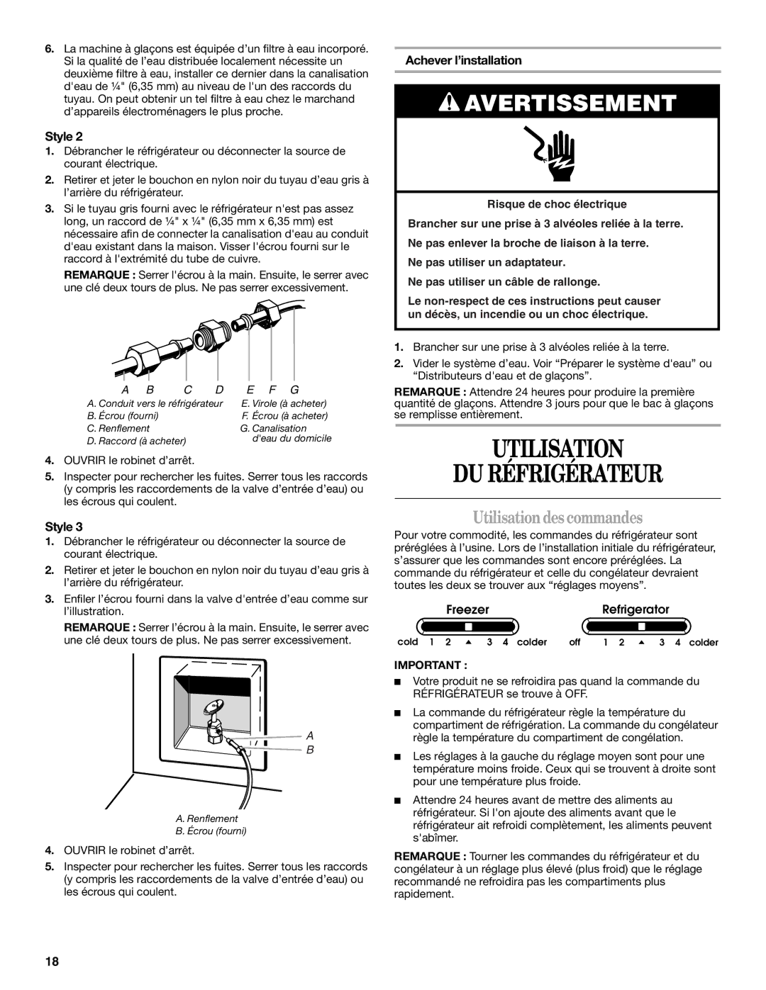 Whirlpool ED5FHAXV Utilisation DU Réfrigérateur, Utilisation des commandes, Achever l’installation 