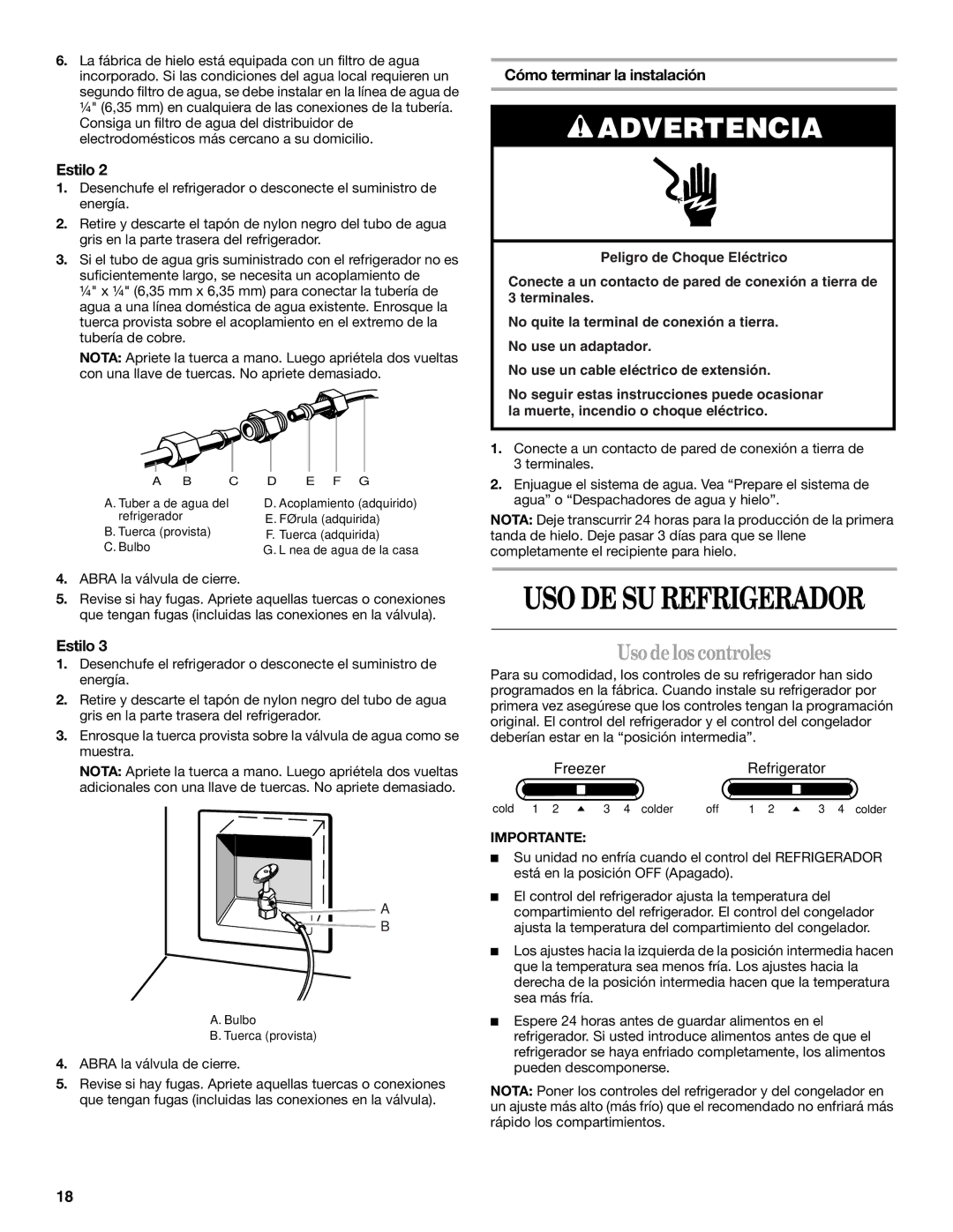 Whirlpool ED5FHAXVS installation instructions Uso de los controles, Cómo terminar la instalación 