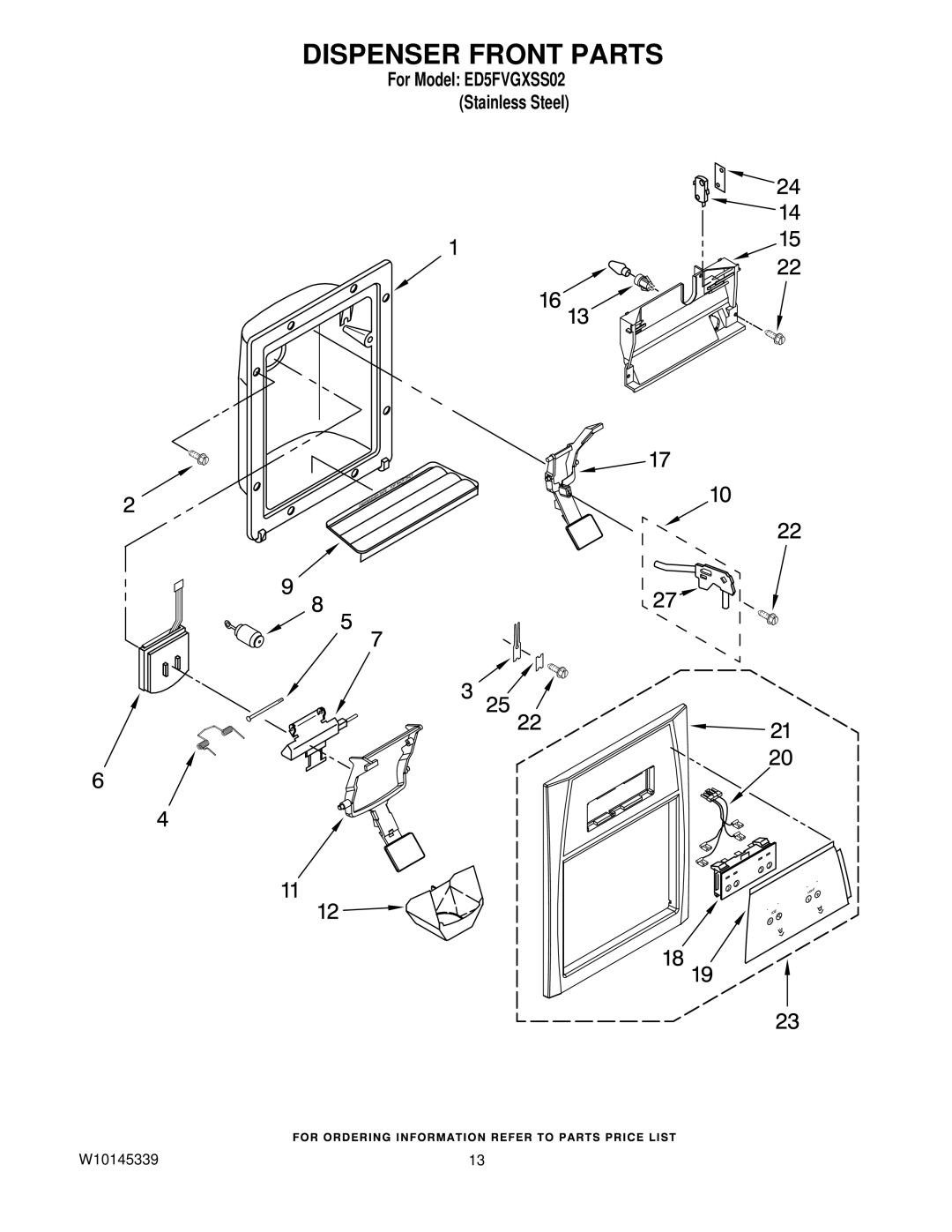 Whirlpool ED5FVGXSS02 manual Dispenser Front Parts 