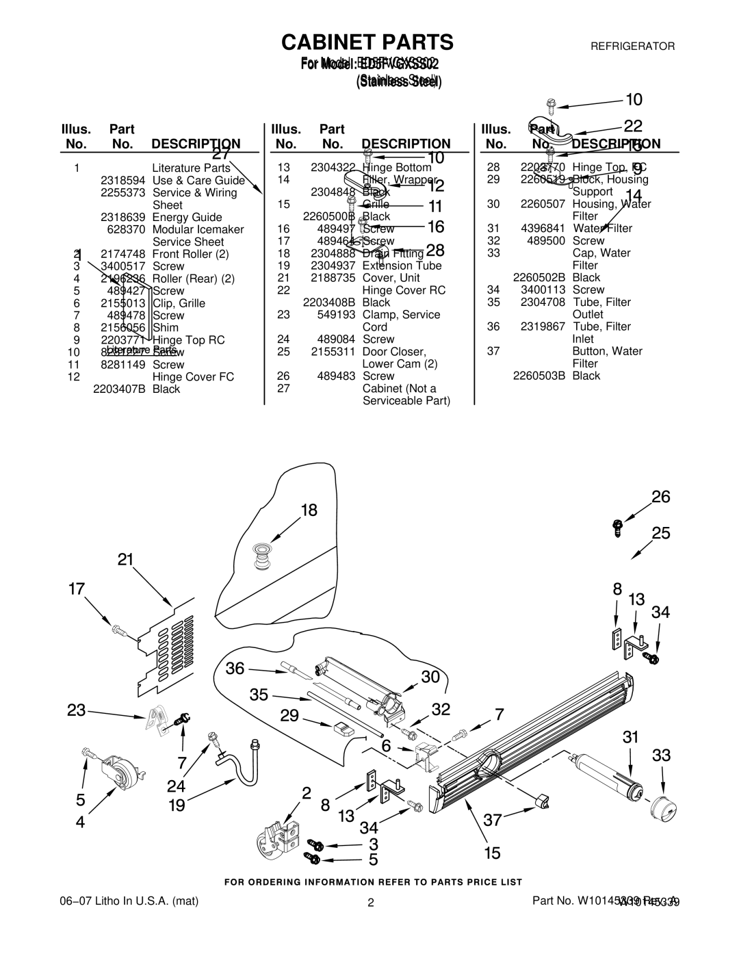 Whirlpool ED5FVGXSS02 manual Illus. Part No. No. Description 