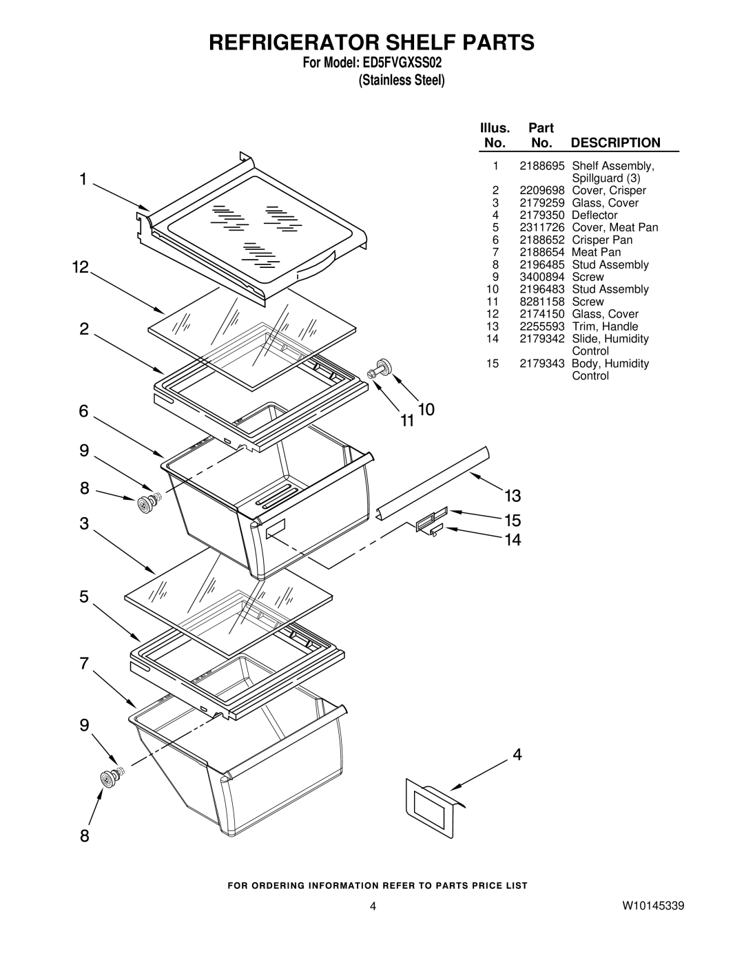 Whirlpool ED5FVGXSS02 manual Refrigerator Shelf Parts 