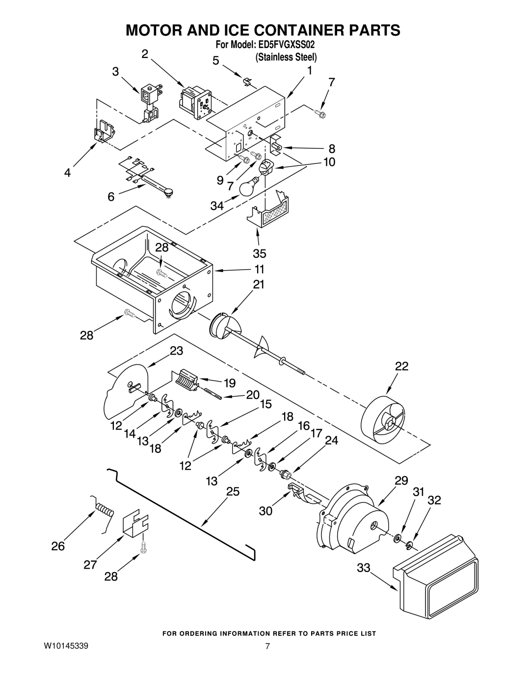 Whirlpool ED5FVGXSS02 manual Motor and ICE Container Parts 