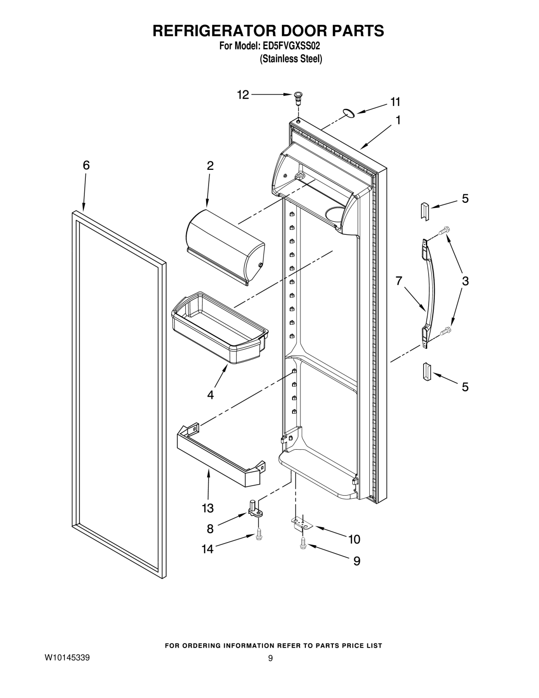 Whirlpool ED5FVGXSS02 manual Refrigerator Door Parts 