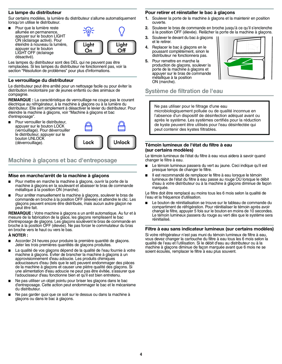 Whirlpool ED5FVGXWS, W10407342A1 Machine à glaçons et bac dentreposage, Système de filtration de leau 