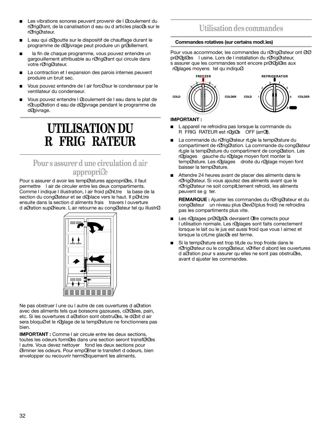 Whirlpool KTRC19ELWH00, ED5GTFXKQ00 manual Utilisation DU Réfrigérateur, Pour s’assurer d’une circulation d’air Appropriée 