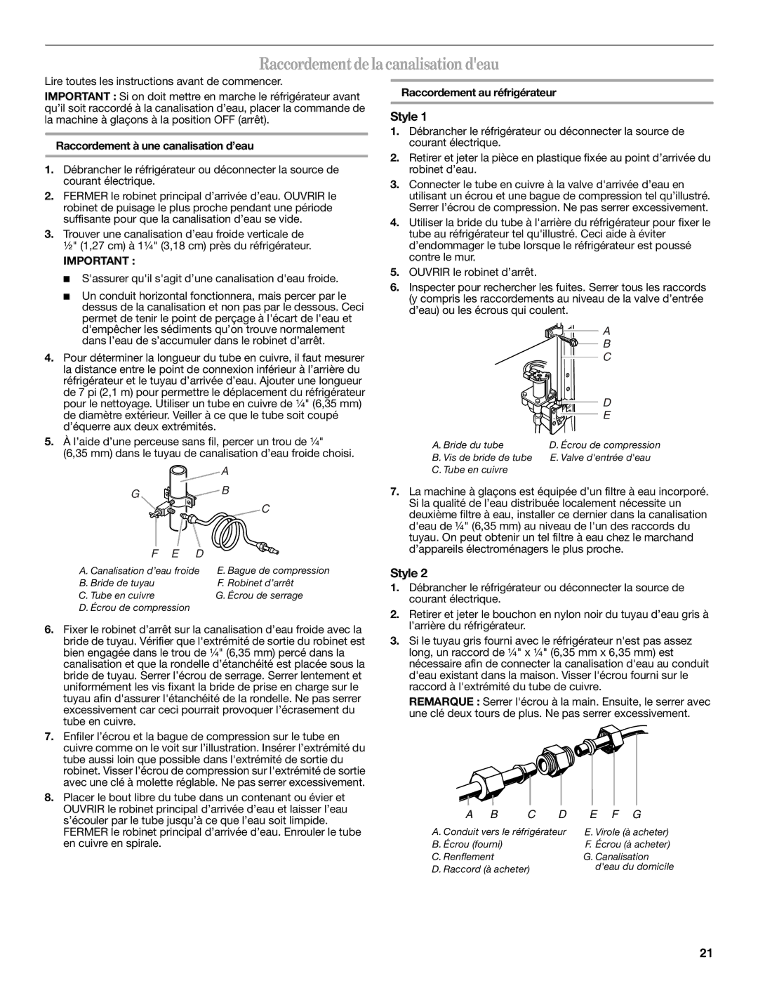 Whirlpool ED5FVGXWS07, ED5GVEXVD02, ED2VHEXVQ01 Raccordement de la canalisation deau, Raccordement à une canalisation d’eau 