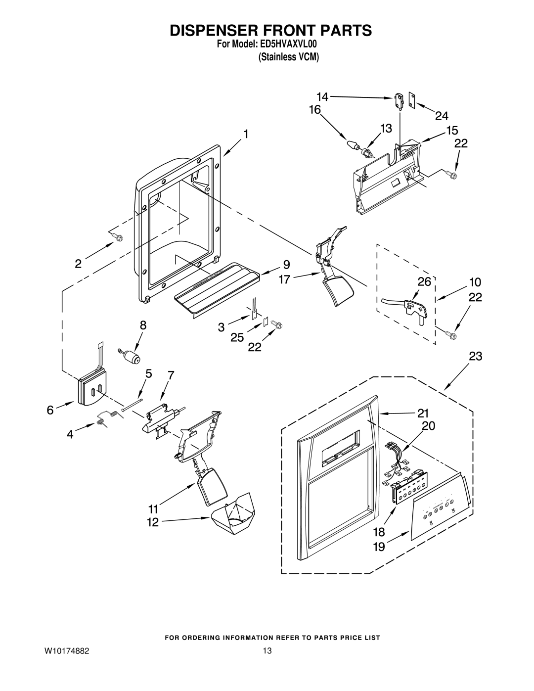 Whirlpool ED5HVAXVL00 manual Dispenser Front Parts 