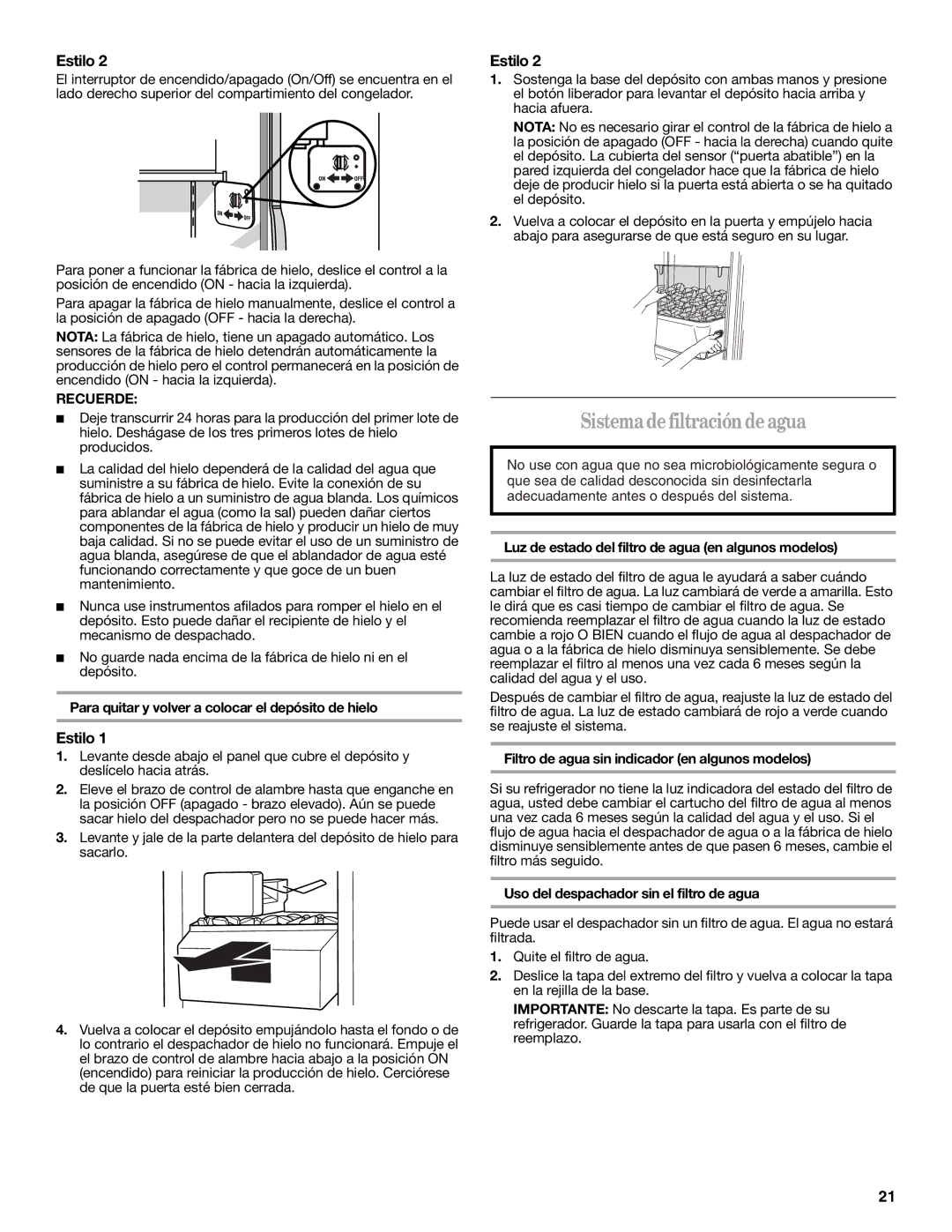 Whirlpool ED5LVAXV warranty Sistemadefiltracióndeagua, Recuerde 