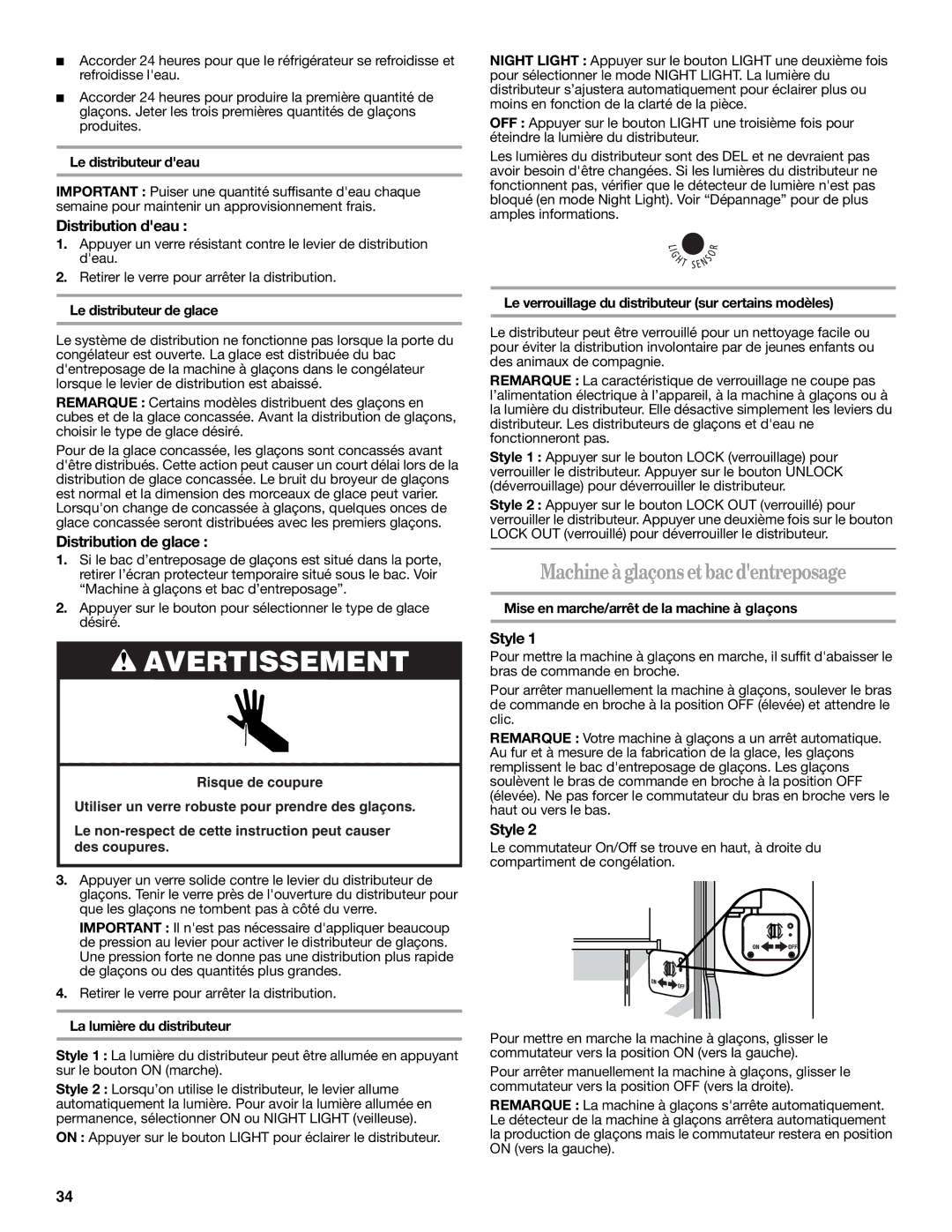 Whirlpool ED5LVAXV warranty Machineàglaçonsetbacdentreposage, Distribution deau, Distribution de glace 