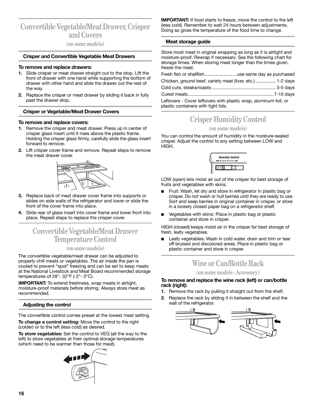 Whirlpool KTRP22EMBT04 manual Covers, Convertible Vegetable/Meat Drawer Temperature Control, Crisper Humidity Control 