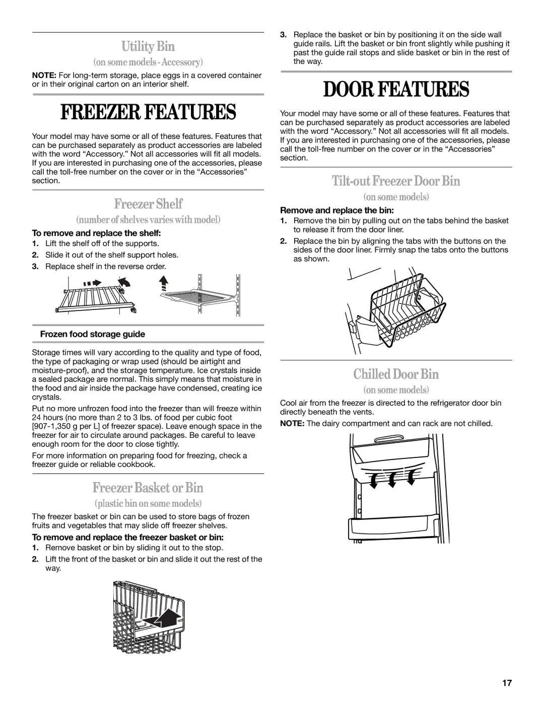 Whirlpool KTRP22EMBL01, ED5NTGXMQ00, KTLA22EMSS03, KTLA22EMSS01, KTRA22EMWH02, KTRA22EMSS04 Freezer Features, Door Features 